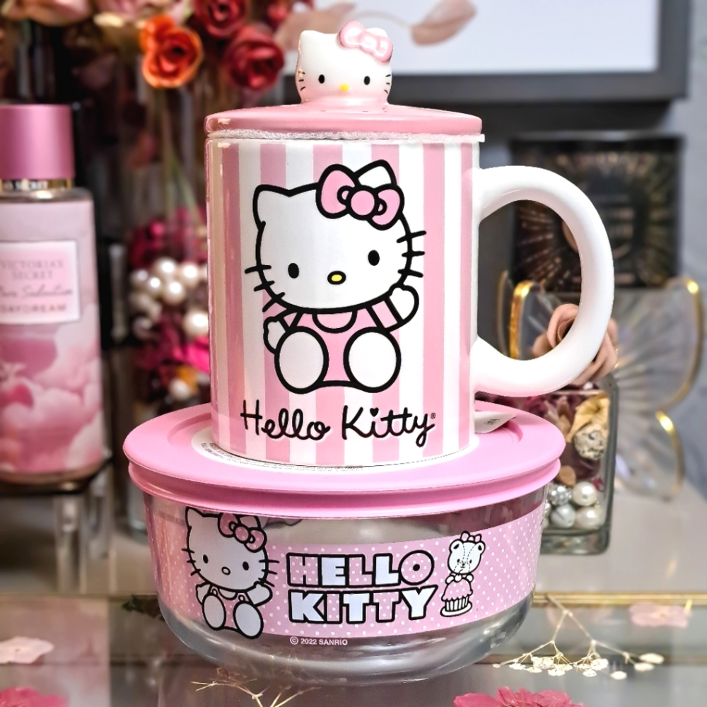 Sanrio Hello Kitty Lidded Mug & Pyrex Glass Bowl